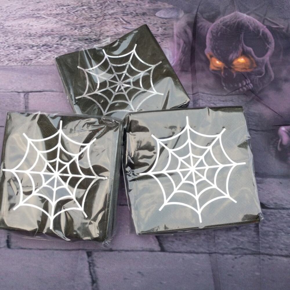 Iridescent Silver Spider Web Cocktail Napkins (price for single pack of 40)